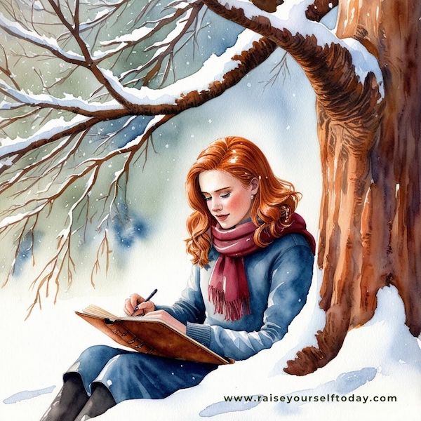 Young woman sitting peacefully under a tree, journaling in a notebook—symbolizing how to reflect on your 20s with mindfulness, clarity, and personal growth.