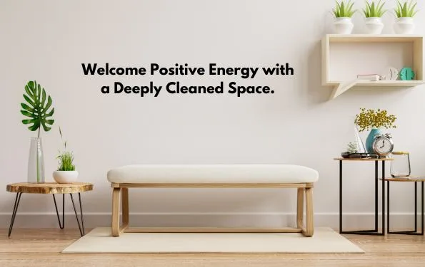 Minimalist living space with indoor plants and a white bench, showcasing the fresh, positive energy created through feng shui spring cleaning and intentional home care.