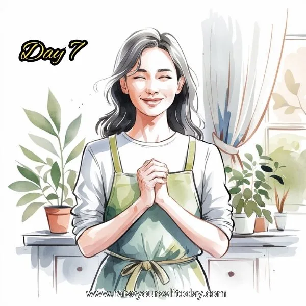 Day 6 of Gratitude Challenge: A woman holding a sign with '#7DayThankfulChallenge' and hearts."