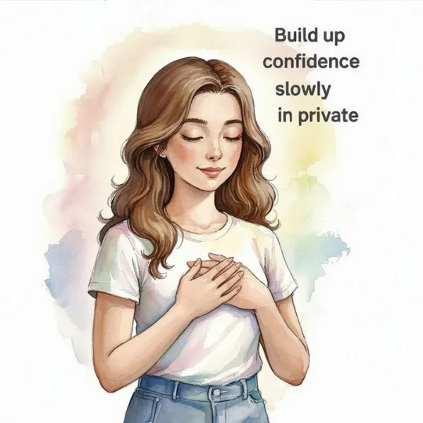 A young woman building confidence through private practice — part of learning How to Communicate With Confidence.
