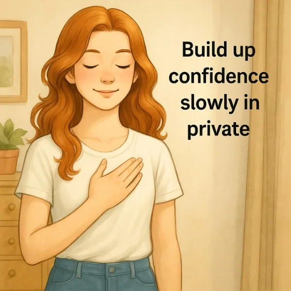 A young woman building confidence through private practice — part of learning How to Communicate With Confidence.