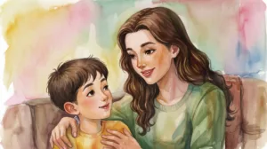 A mother practicing the art of listening with her young son, creating trust and connection .